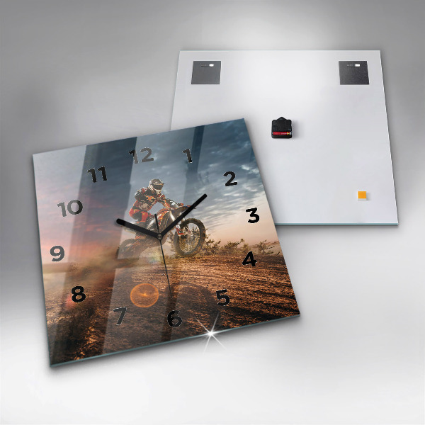 Ceas pătrat de perete din sticlă Bărbat pe motocicletă