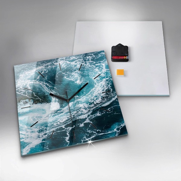 Ceas pătrat de perete din sticlă Valuri spumoase învolburate