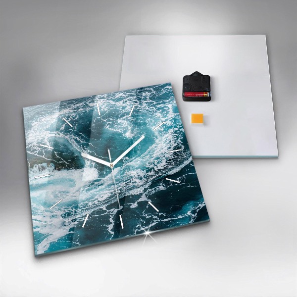 Ceas pătrat de perete din sticlă Valuri spumoase învolburate