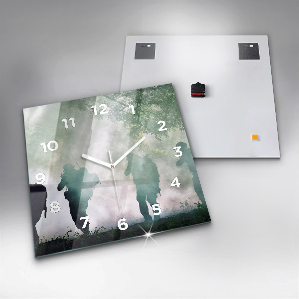 Ceas pătrat de perete din sticlă Soldații armatei în pădure