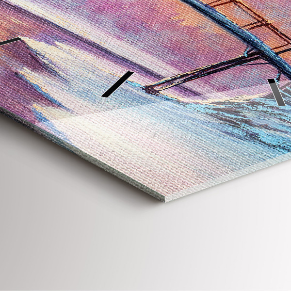 Ceas pătrat de perete din sticlă Pom de Crăciun și pod