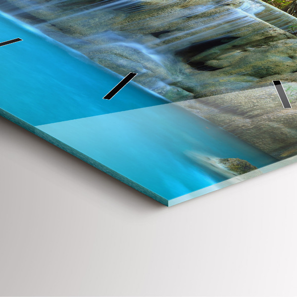 Ceas pătrat de perete din sticlă Cascada în pădure