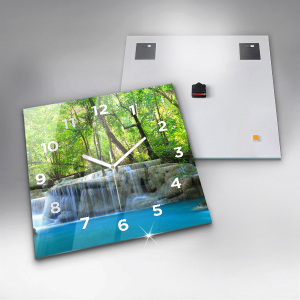 Ceas pătrat de perete din sticlă Cascada în pădure