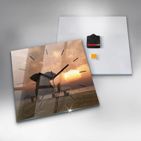 Ceas pătrat de perete din sticlă Animale și apus