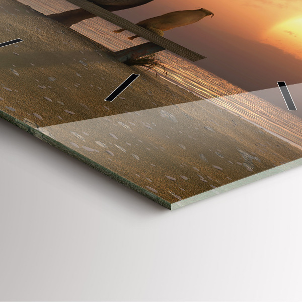 Ceas pătrat de perete din sticlă Animale și apus