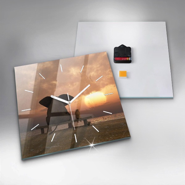 Ceas pătrat de perete din sticlă Animale și apus