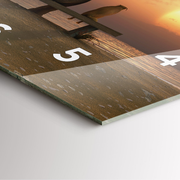 Ceas pătrat de perete din sticlă Animale și apus