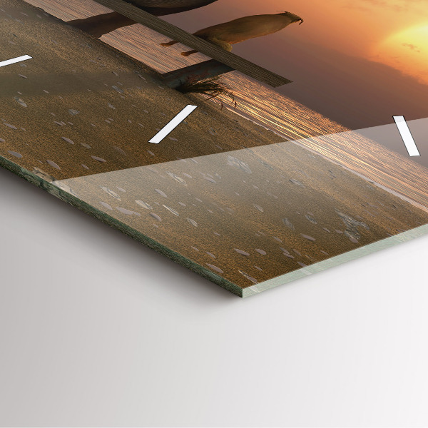 Ceas pătrat de perete din sticlă Animale și apus