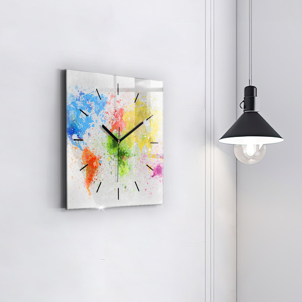 Ceas pătrat de perete din sticlă Harta lumii pe hârtie