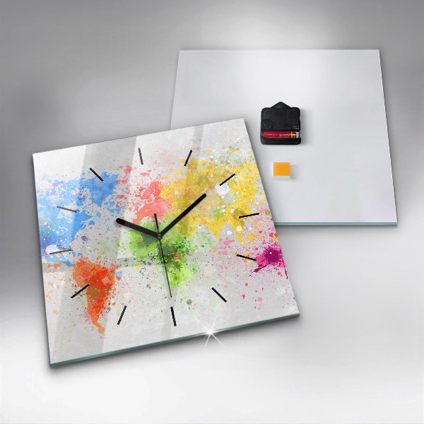 Ceas pătrat de perete din sticlă Harta lumii pe hârtie