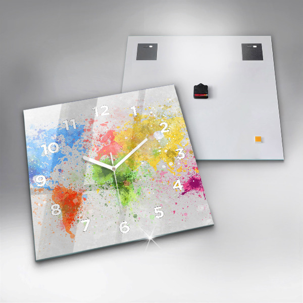 Ceas pătrat de perete din sticlă Harta lumii pe hârtie