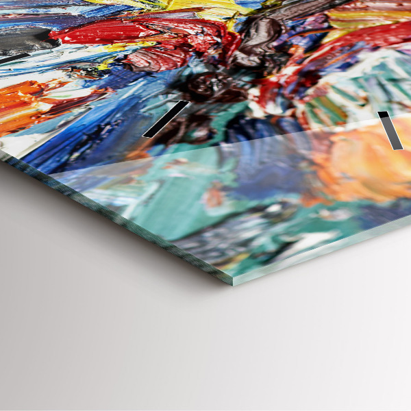 Ceas pătrat de perete din sticlă Fragment de artă în ulei