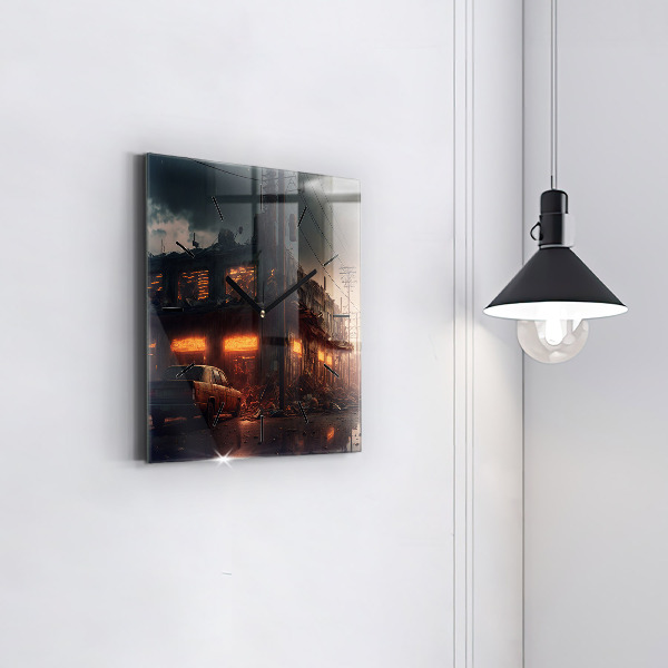 Ceas pătrat de perete din sticlă Clădire apocaliptică