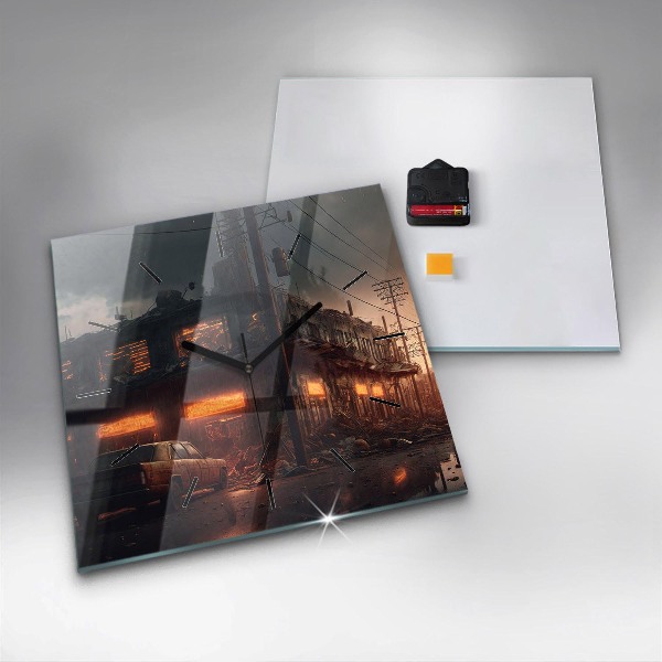 Ceas pătrat de perete din sticlă Clădire apocaliptică