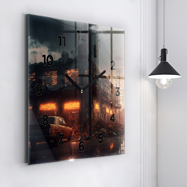 Ceas pătrat de perete din sticlă Clădire apocaliptică