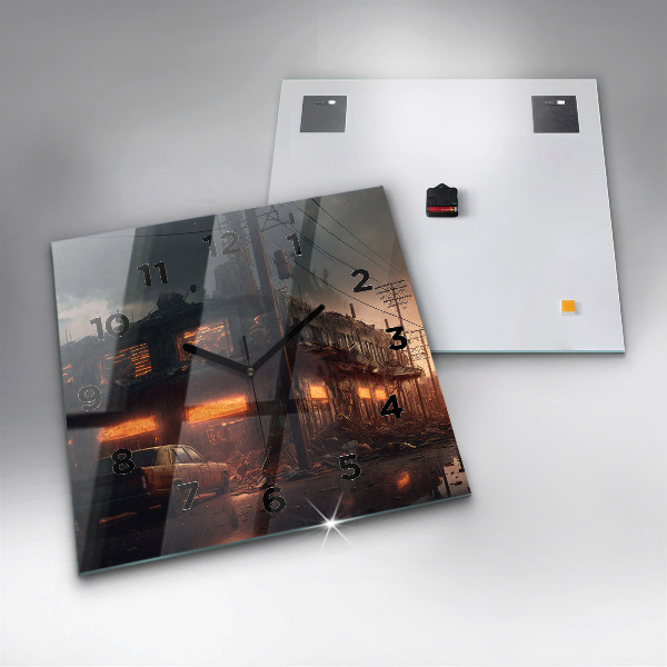 Ceas pătrat de perete din sticlă Clădire apocaliptică