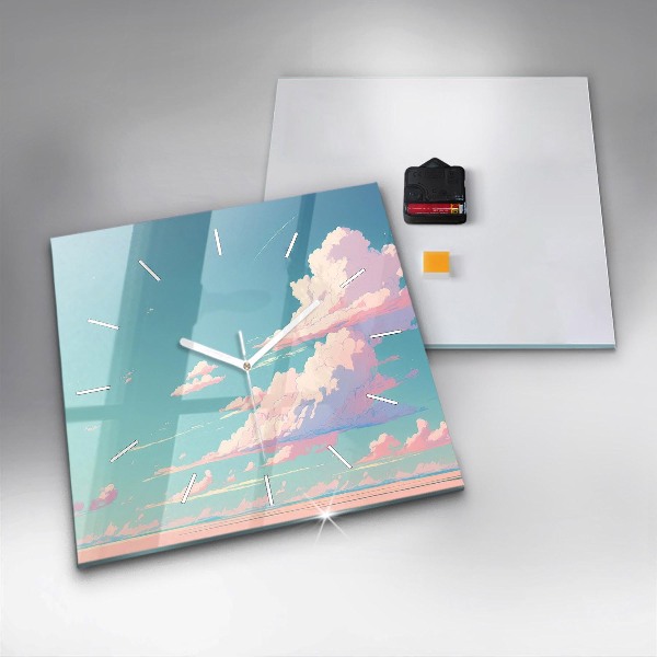 Ceas pătrat de perete din sticlă Culoarea pastelată a cerului