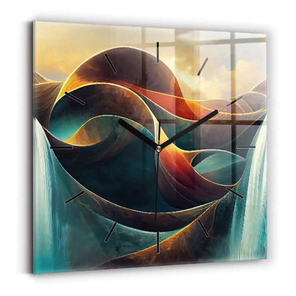 Ceas pătrat de perete din sticlă Cascada curgătoare