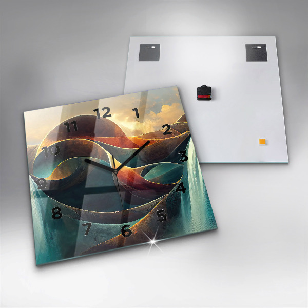 Ceas pătrat de perete din sticlă Cascada curgătoare