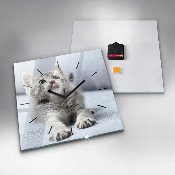 Ceas pătrat de perete din sticlă Pisica pe canapea