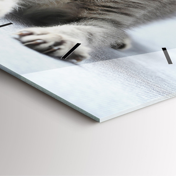 Ceas pătrat de perete din sticlă Pisica pe canapea