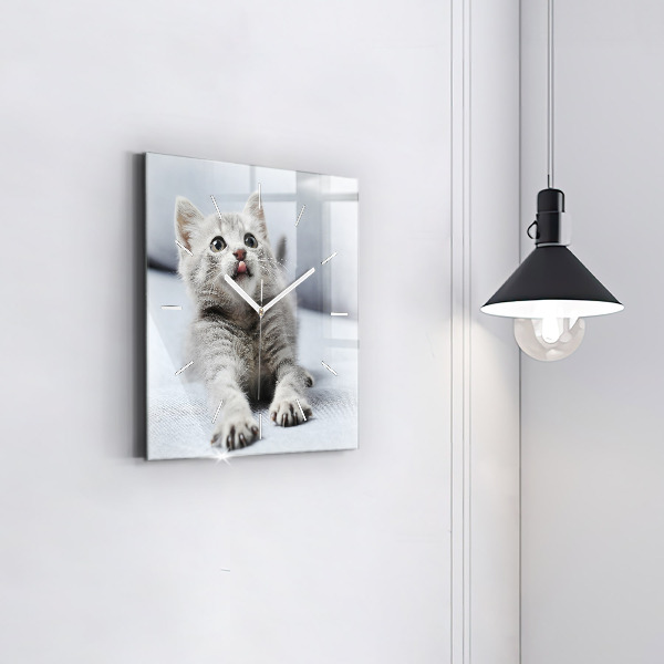 Ceas pătrat de perete din sticlă Pisica pe canapea