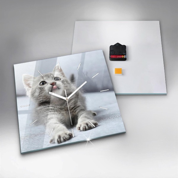 Ceas pătrat de perete din sticlă Pisica pe canapea