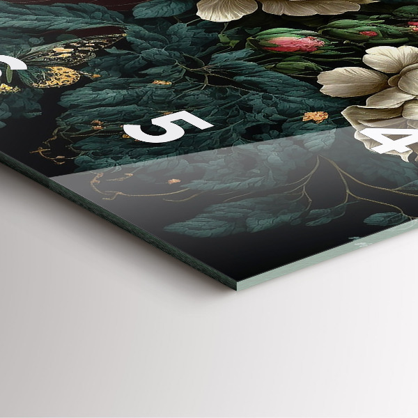 Ceas pătrat de perete din sticlă Floare și fluturi aurii