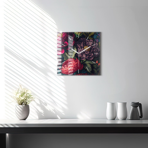 Ceas pătrat de perete din sticlă Buchet de flori vintage