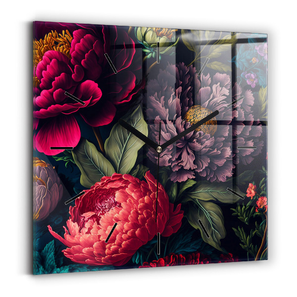 Ceas pătrat de perete din sticlă Buchet de flori vintage