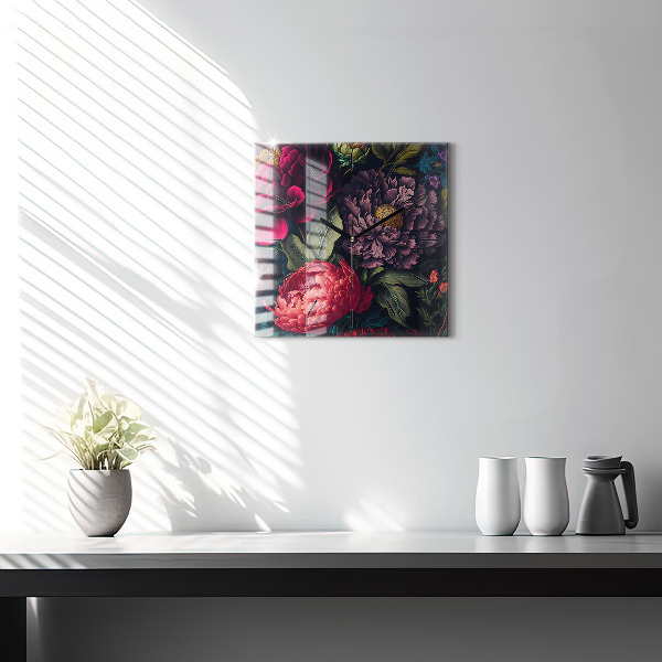 Ceas pătrat de perete din sticlă Buchet de flori vintage