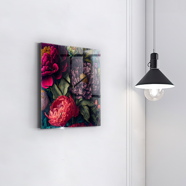 Ceas pătrat de perete din sticlă Buchet de flori vintage