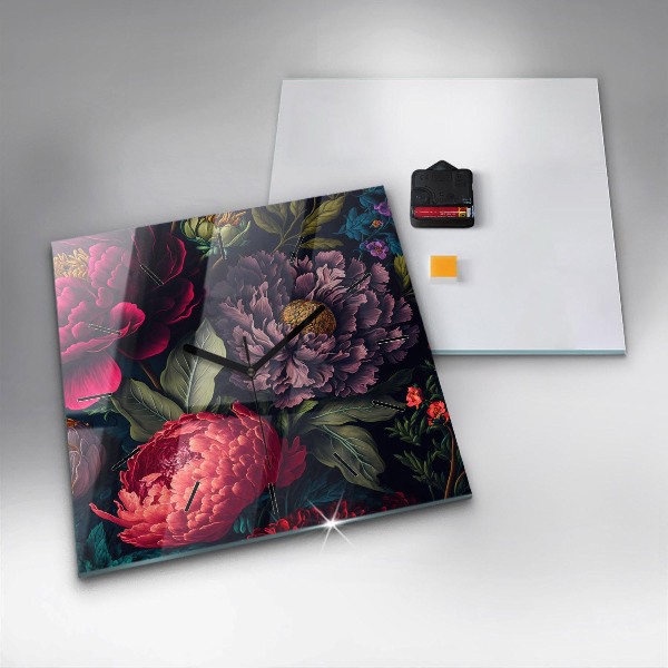 Ceas pătrat de perete din sticlă Buchet de flori vintage