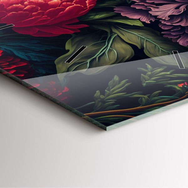 Ceas pătrat de perete din sticlă Buchet de flori vintage