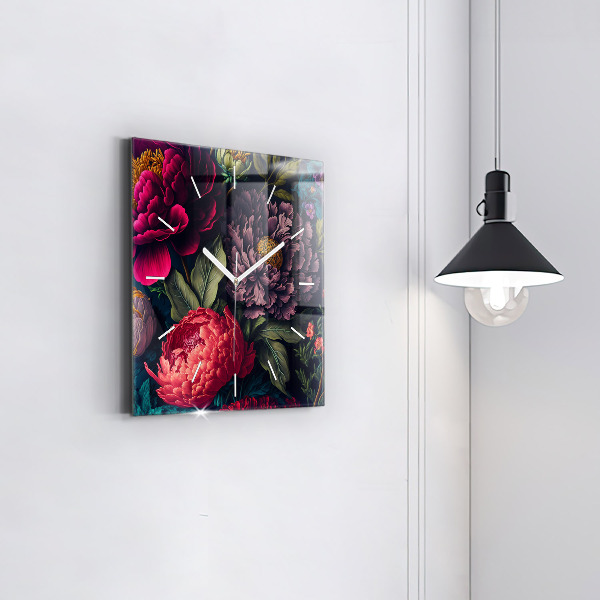 Ceas pătrat de perete din sticlă Buchet de flori vintage