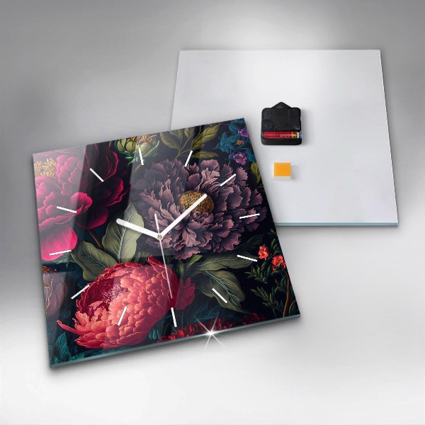 Ceas pătrat de perete din sticlă Buchet de flori vintage