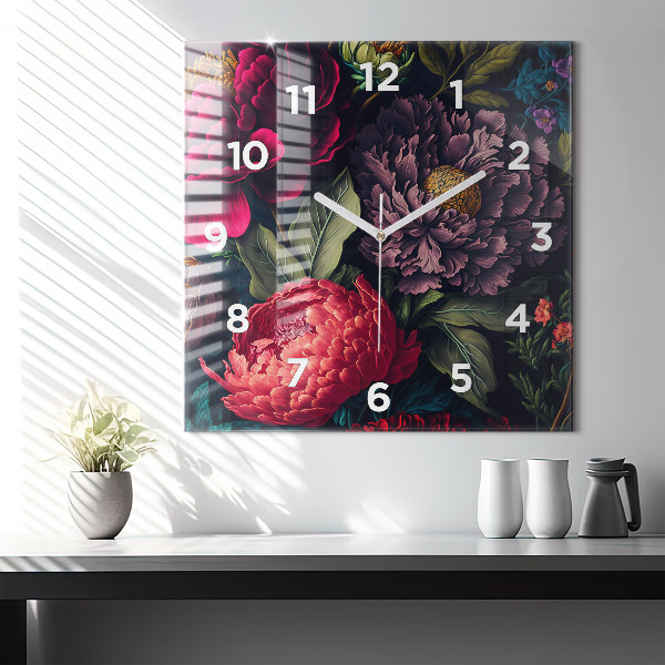 Ceas pătrat de perete din sticlă Buchet de flori vintage