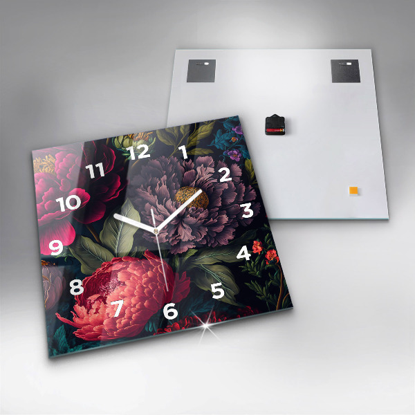 Ceas pătrat de perete din sticlă Buchet de flori vintage