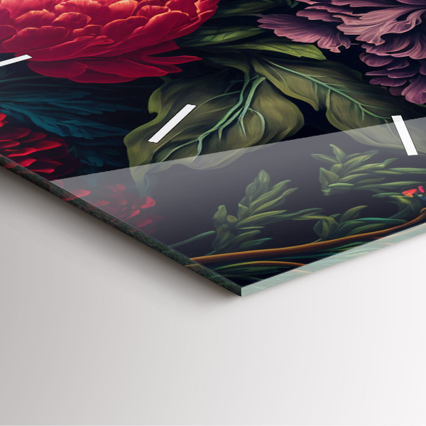 Ceas pătrat de perete din sticlă Buchet de flori vintage