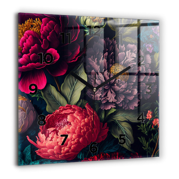 Ceas pătrat de perete din sticlă Buchet de flori vintage