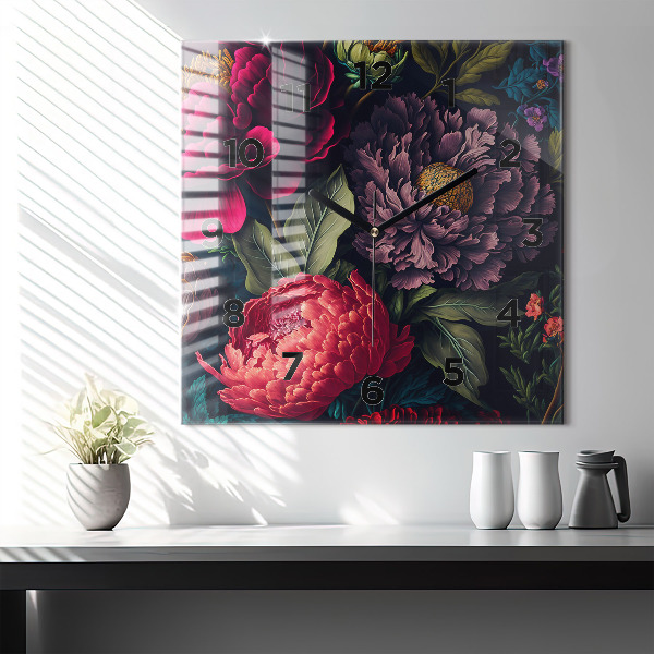 Ceas pătrat de perete din sticlă Buchet de flori vintage