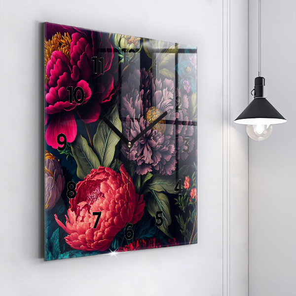 Ceas pătrat de perete din sticlă Buchet de flori vintage