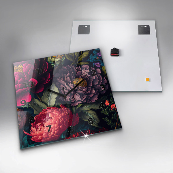 Ceas pătrat de perete din sticlă Buchet de flori vintage