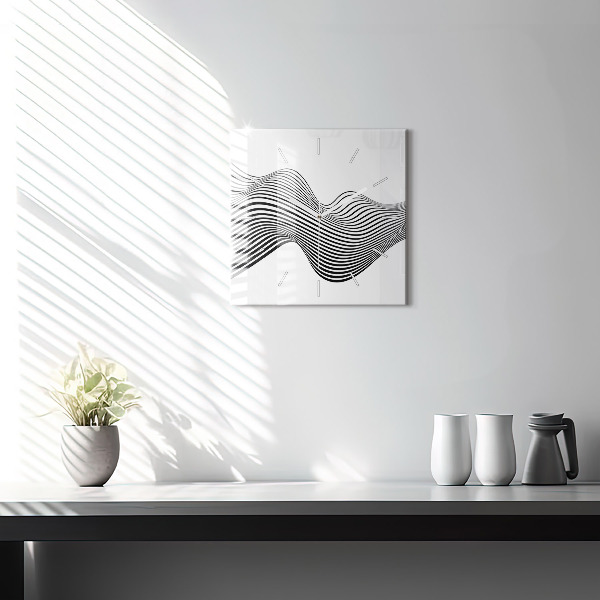 Ceas pătrat de perete din sticlă Arta alb-negru