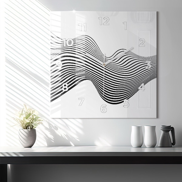 Ceas pătrat de perete din sticlă Arta alb-negru