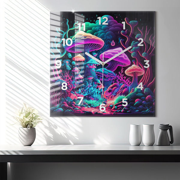 Ceas pătrat de perete din sticlă Ciuperci neon