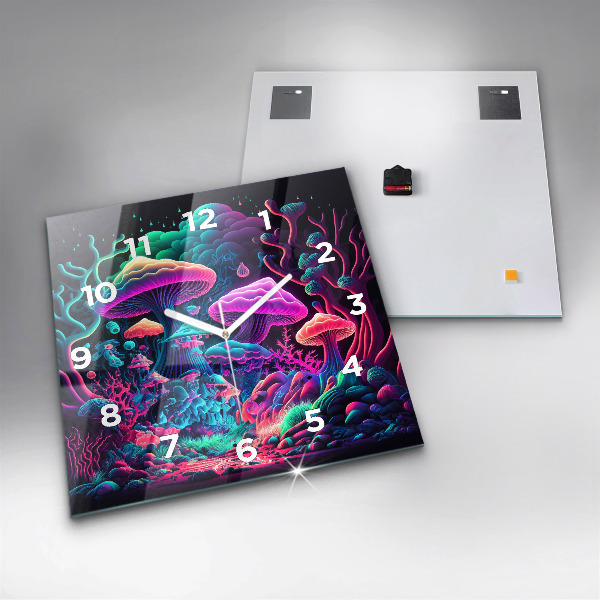 Ceas pătrat de perete din sticlă Ciuperci neon