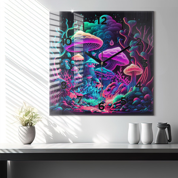 Ceas pătrat de perete din sticlă Ciuperci neon