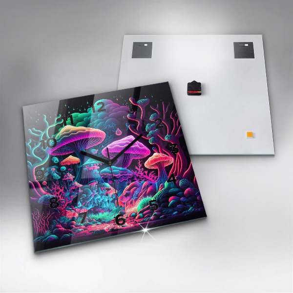 Ceas pătrat de perete din sticlă Ciuperci neon