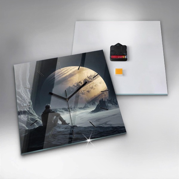 Ceas pătrat de perete din sticlă Omul pe fundalul lunii